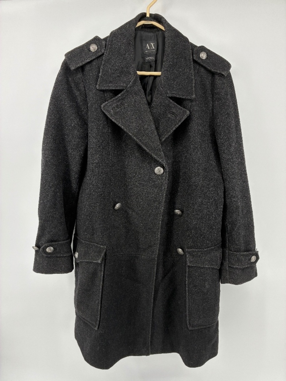 Armani Exchange Wool Blend Vintage Double-Breasted Pea Coat